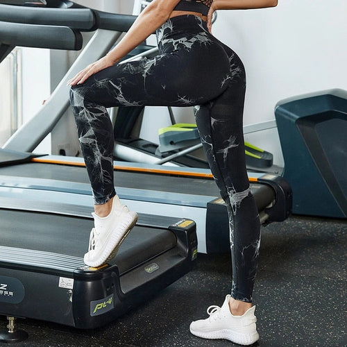 Damen Yogahose Hohe Taille Nahtlos Marmorierung Elasthan-1