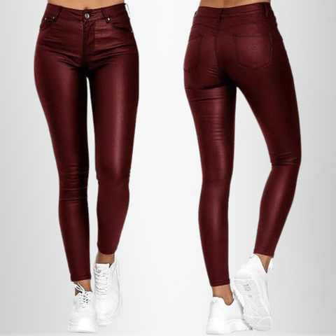Hose Damen Casual Veganleder mit bequemer Passform-4