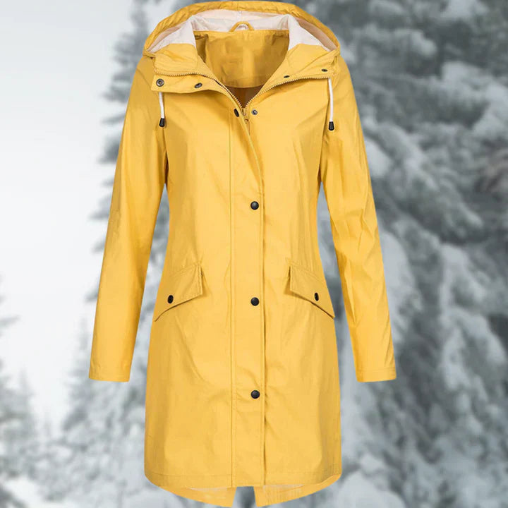 Damen-Regenjacke, lang, wasserdicht, mit anpassbarer Kapuze-1