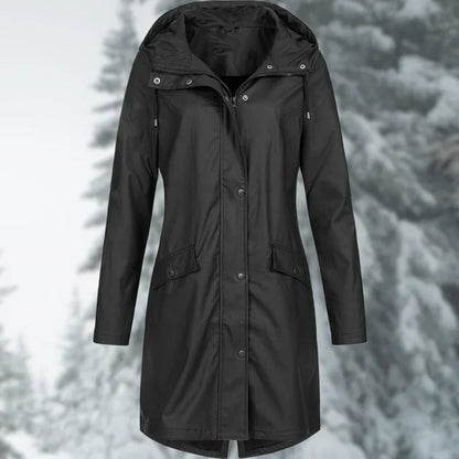 Damen-Regenjacke, lang, wasserdicht, mit anpassbarer Kapuze-2