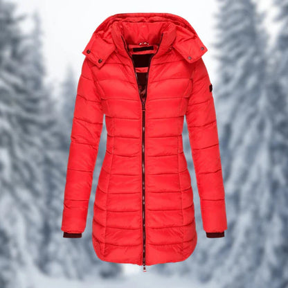 Langer Wintermantel Damen mit Abnehmbare Kapuze Polyester Elegantes Design-4
