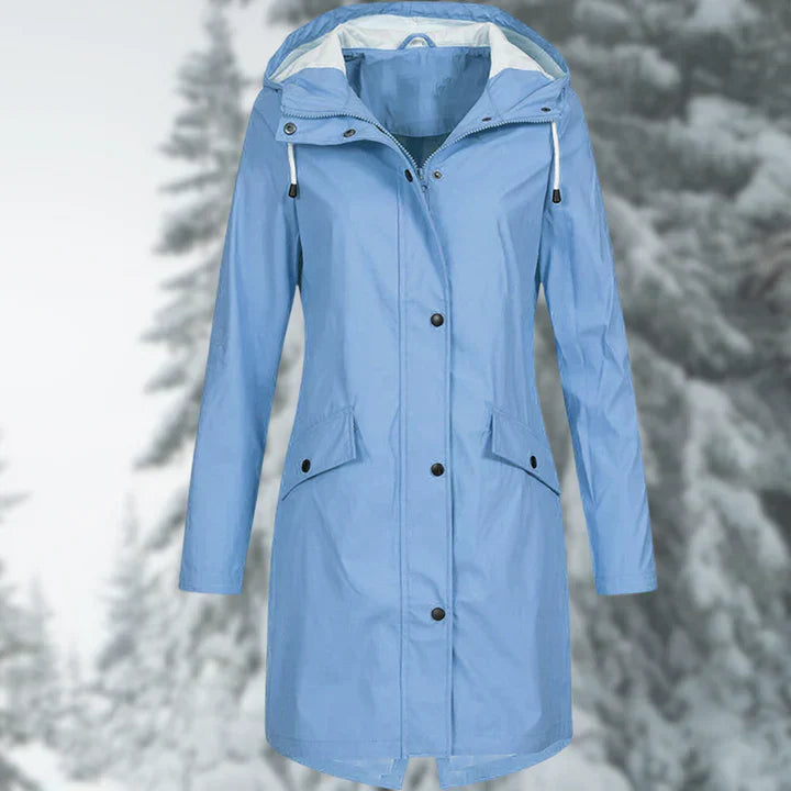 Damen-Regenjacke, lang, wasserdicht, mit anpassbarer Kapuze-4
