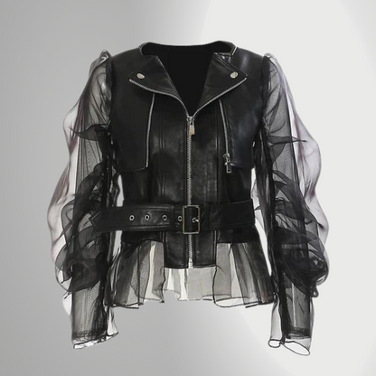 Damenjacke Leder Trendiges Design Hochwertige Materialien-1