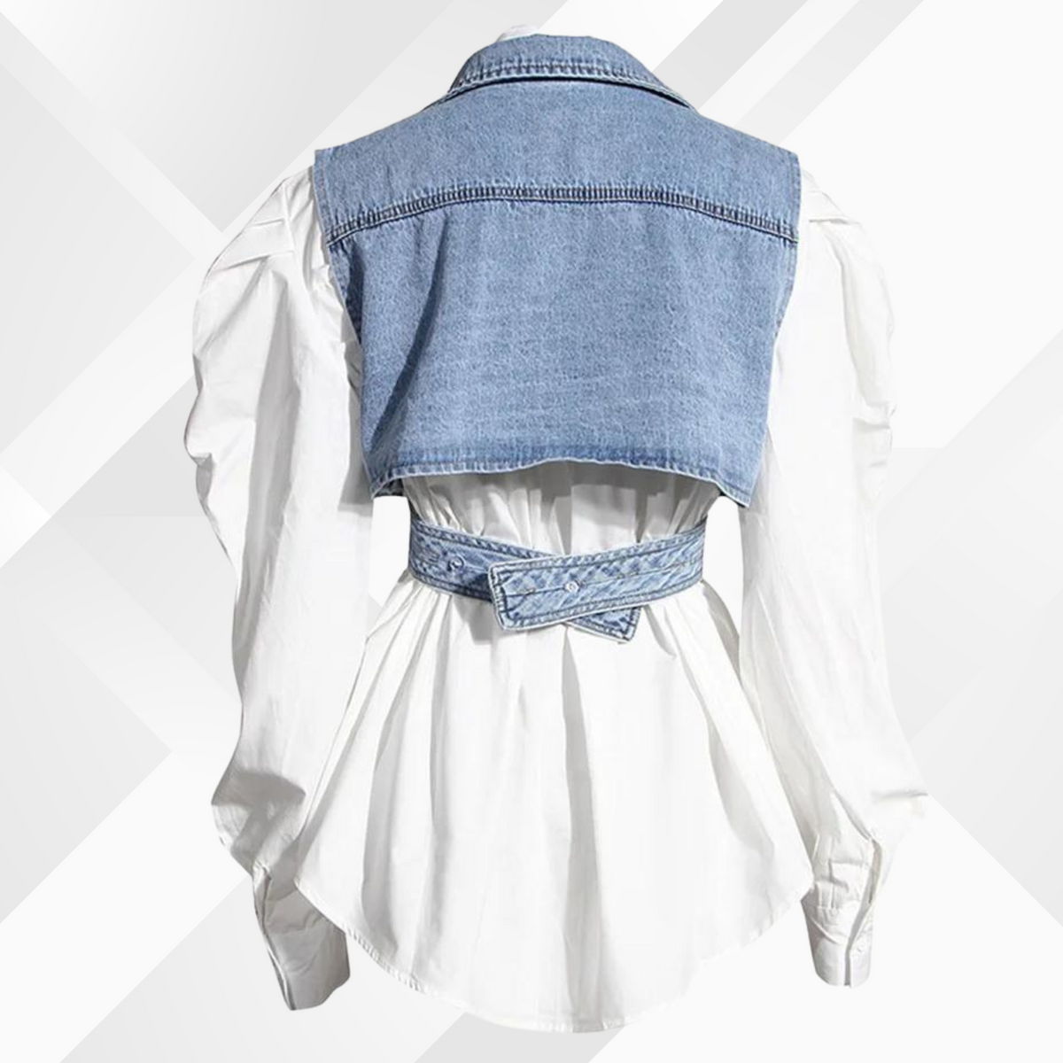 Damen-Jeansweste und Bluse, mit gepufften Ärmeln, Baumwolle-4