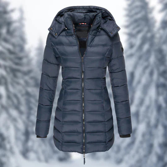 Langer Wintermantel Damen mit Abnehmbare Kapuze Polyester Elegantes Design-6