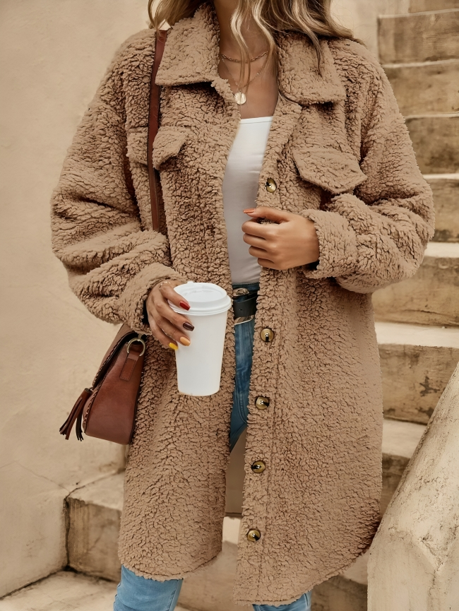 Damen-Fleece-Wintercardigan in lässigem Design aus weichem Material-1