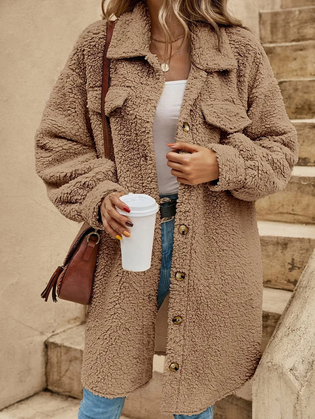 Damen-Wolljacke, dick, für Herbst und Winter, 100 % Wolle, elegantes Design-2