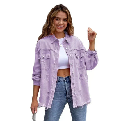Damen-Denimjacke, klassischer Stil, 100 % Baumwolle-4