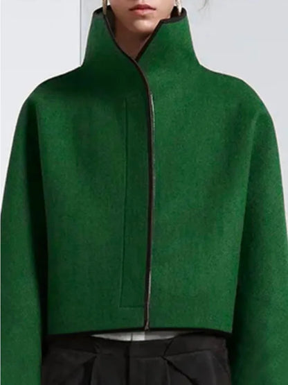 Langer Damenmantel aus Polyester mit hohem Kragen und lässiger Passform – perfekt für Herbst und Winter 3
