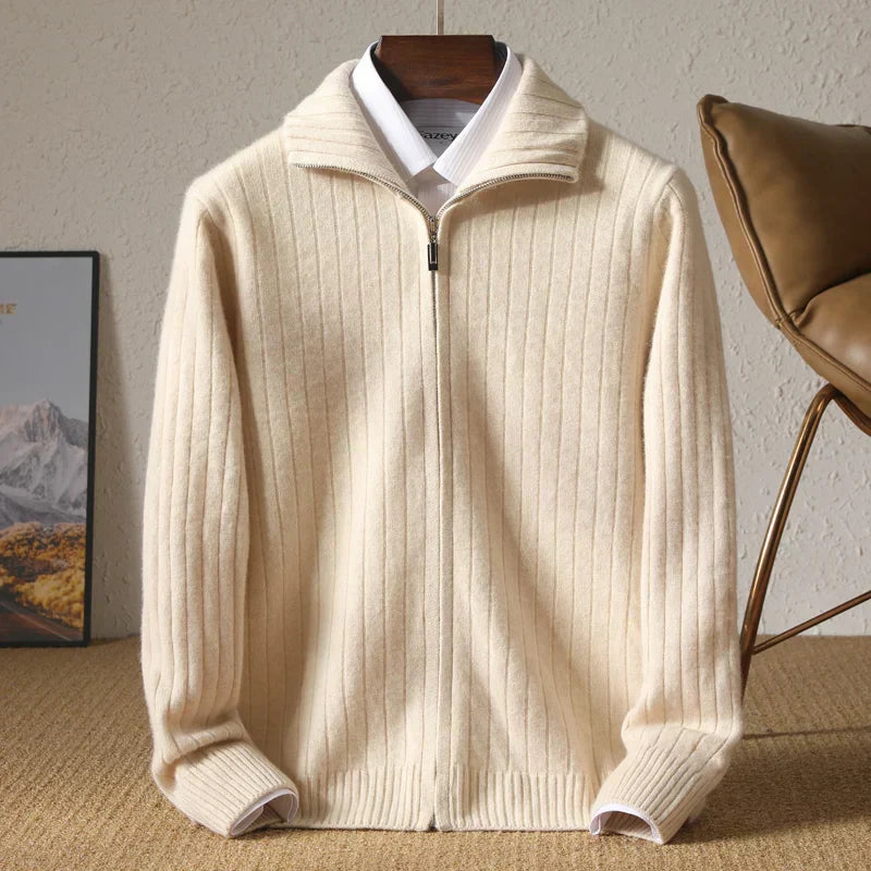 Herrenpullover aus 100% Merinowolle mit Reißverschluss – klassisches Design, normale Passform, langärmlig 5