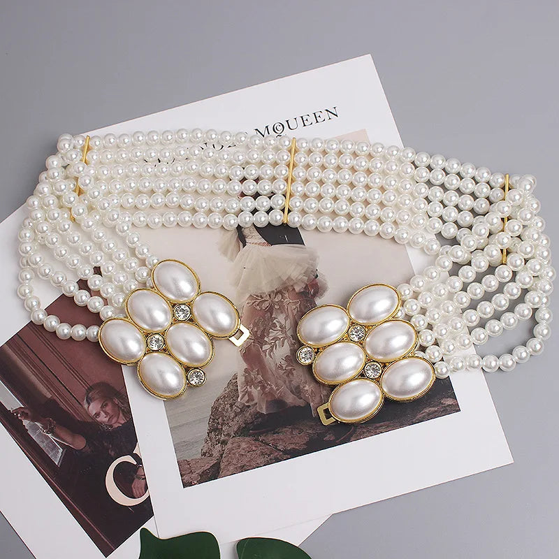 Damen-Gürtel, geometrisches Design mit Kette aus Kunstperlen-5