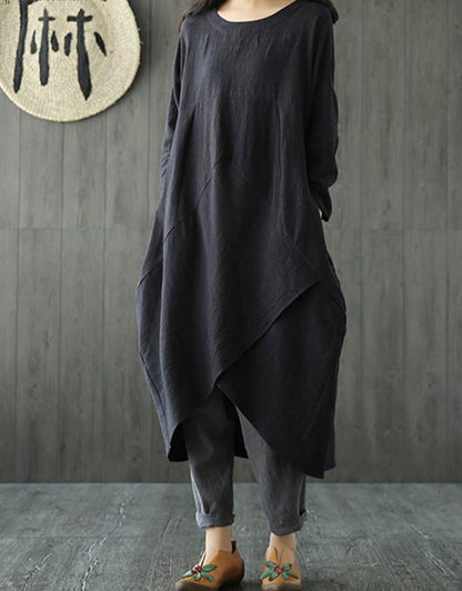 Damen-Midi-Kleid, unregelmäßiges Design, aus Baumwolle -, Schöne Damenkleider-1
