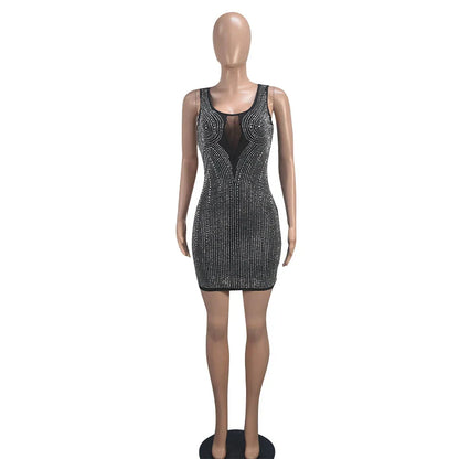 Glitzerndes Minikleid für Damen mit viereckigem Ausschnitt – schwarzes Polyesterkleid für Partys und Abende 5