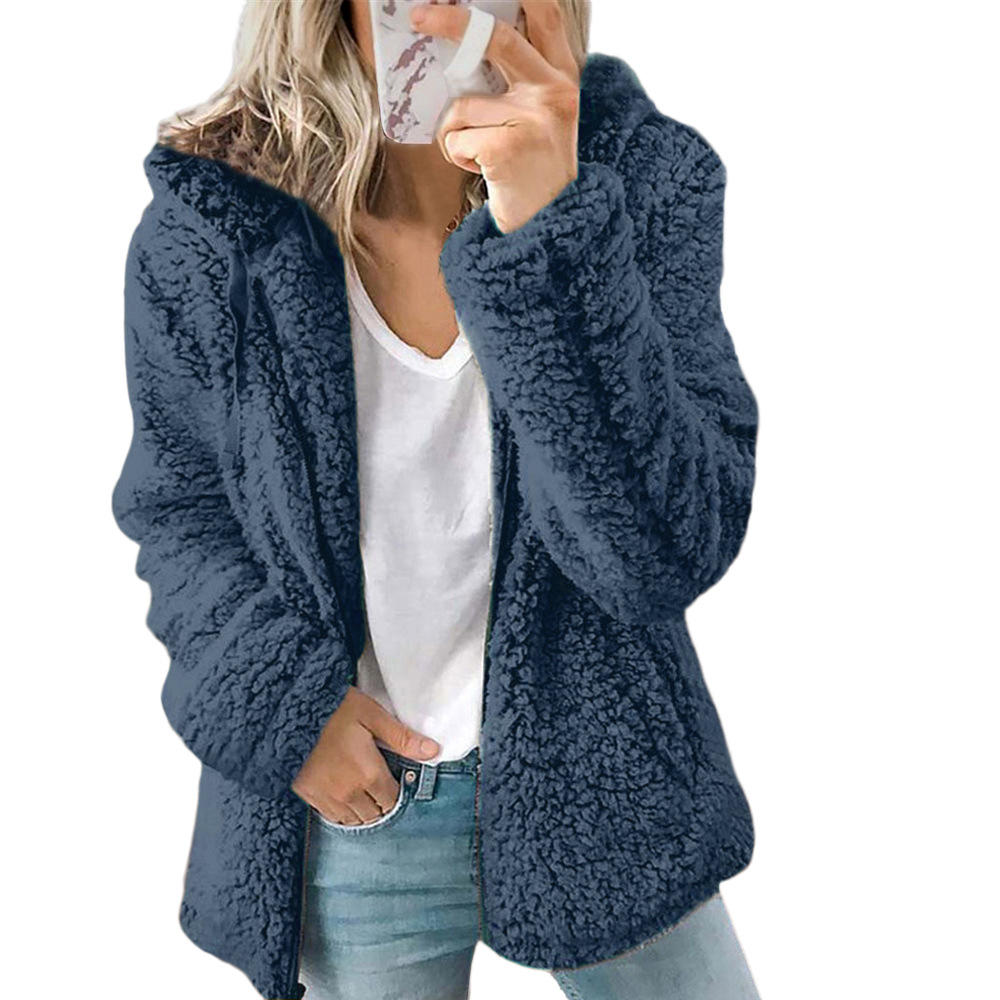 Damen-Mantel, Teddy, Fleece, mit Taschen, und Reißverschluss 6