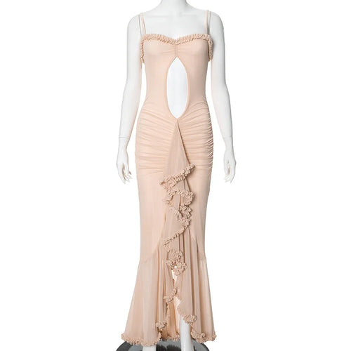 Damen-Maxikleid, trompetenförmiges Polyester, knöchellang ärmellos 1