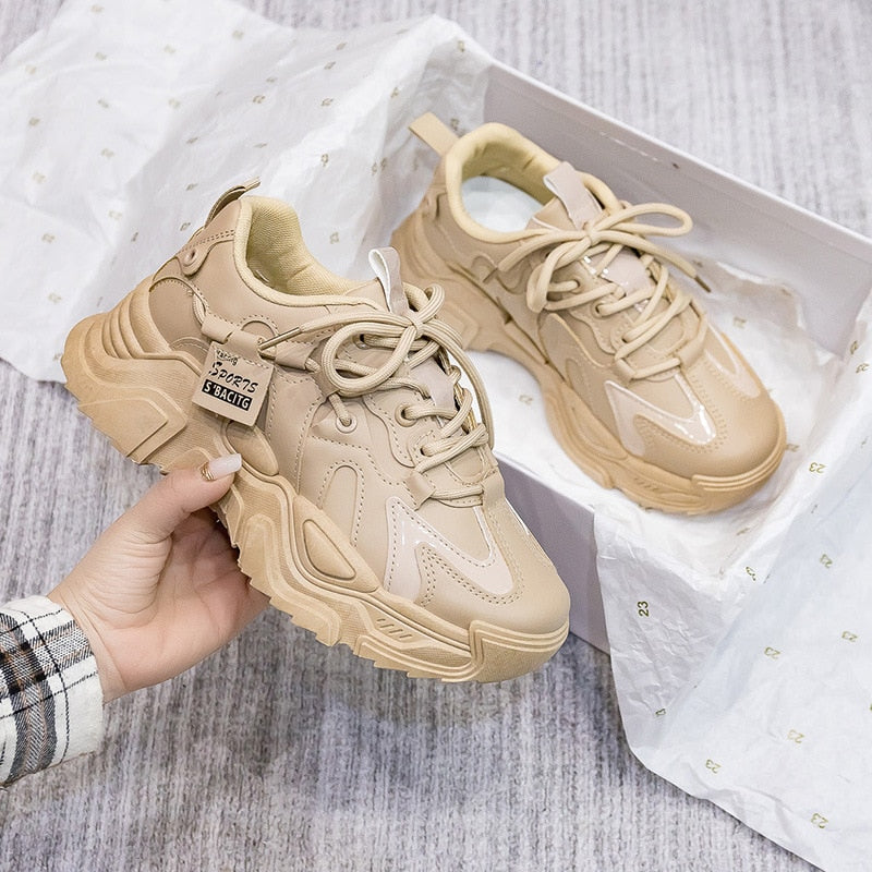Damen Sneakers Chunky Synthetikleder Komfortables Design-4