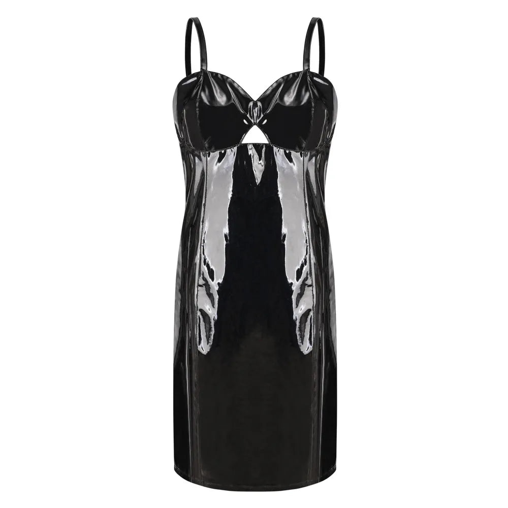 Damen-Midi-Kleid, elegant PVC, Synthetisches Leder-3
