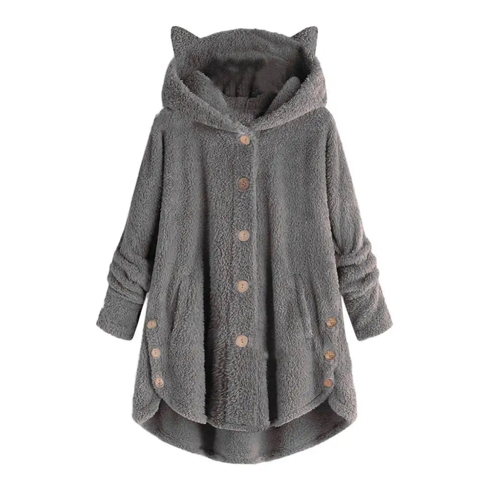 Damen-Hoodie Katzenohren Weicher Sherpa-1