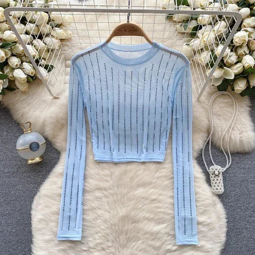 Variant image for Damen-Crop-Top, langärmelig, figurbetontes Polyester-9