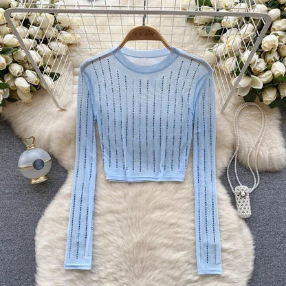 Variant image for Damen-Crop-Top, langärmelig, figurbetontes Polyester-9
