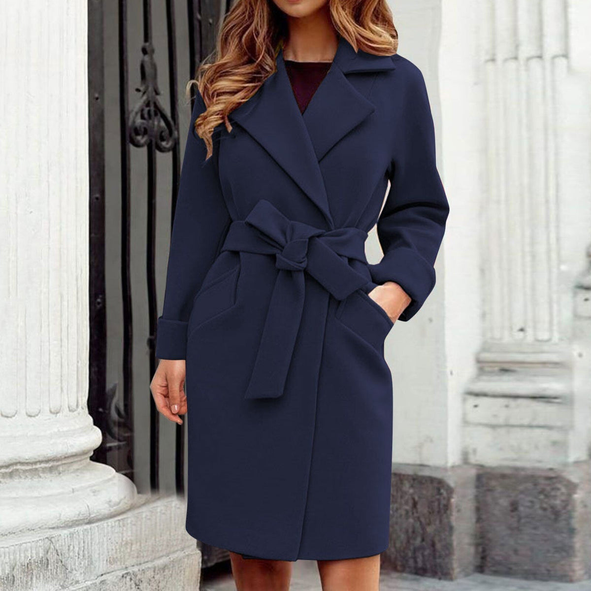 Damen-Mantel mit Gürtel Winterdesign Hochwertiger Stoff-5