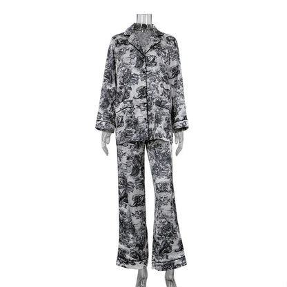 Elegantes Satin-Pyjama-Set für Damen mit Muster – Lockere Passform und glänzendes Material 6