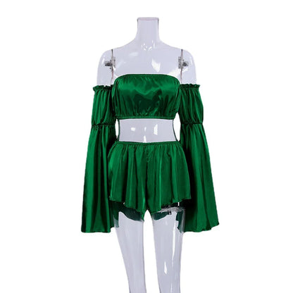 Damen-Pyjama-Set aus monochromem Satin mit langen Ärmeln – weiche und elegante Pyjamahose zum Entspannen 3