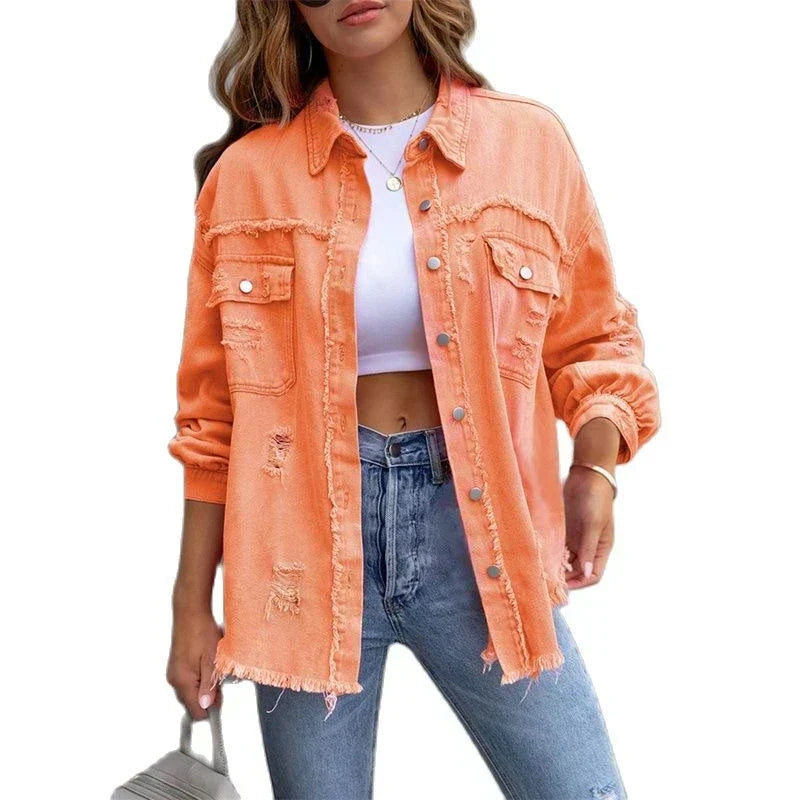 Damen-Denimjacke, klassischer Stil, 100 % Baumwolle-3