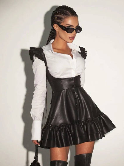 Damen-Rock-Set, schmal, Kunstleder, Polyester-4