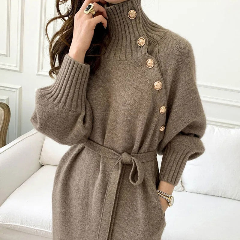 Damen-Midikleid, Turtleneck, Spandex, Baumwolle-1