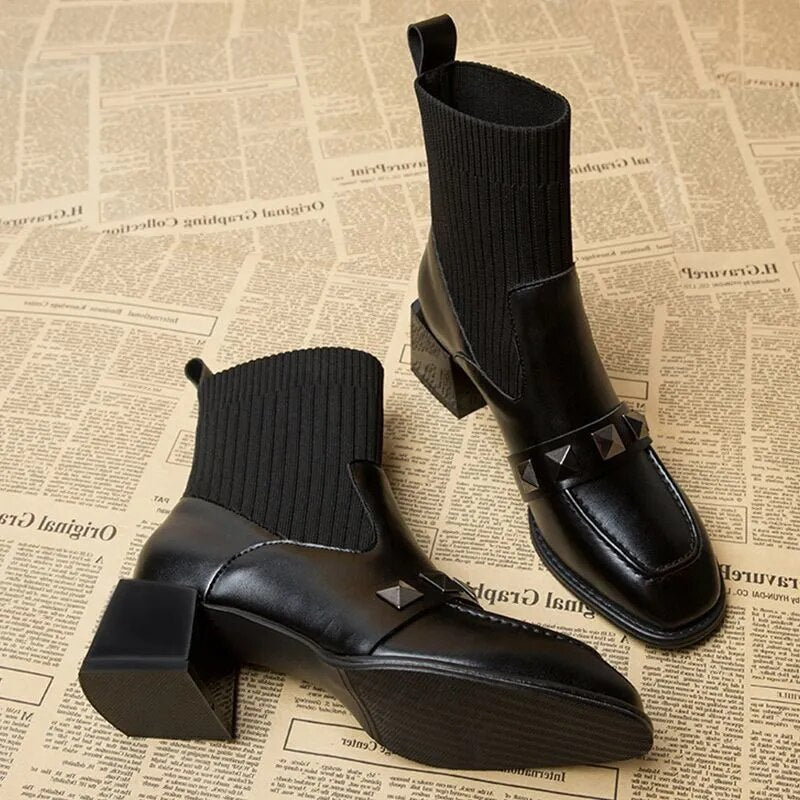 Damen Ankelstiefel Slip-On PU mit Gummisohle 3