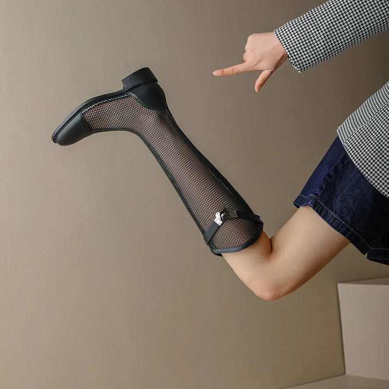 Damen-knielange-Stiefel, transparentes PU, Gummi-6