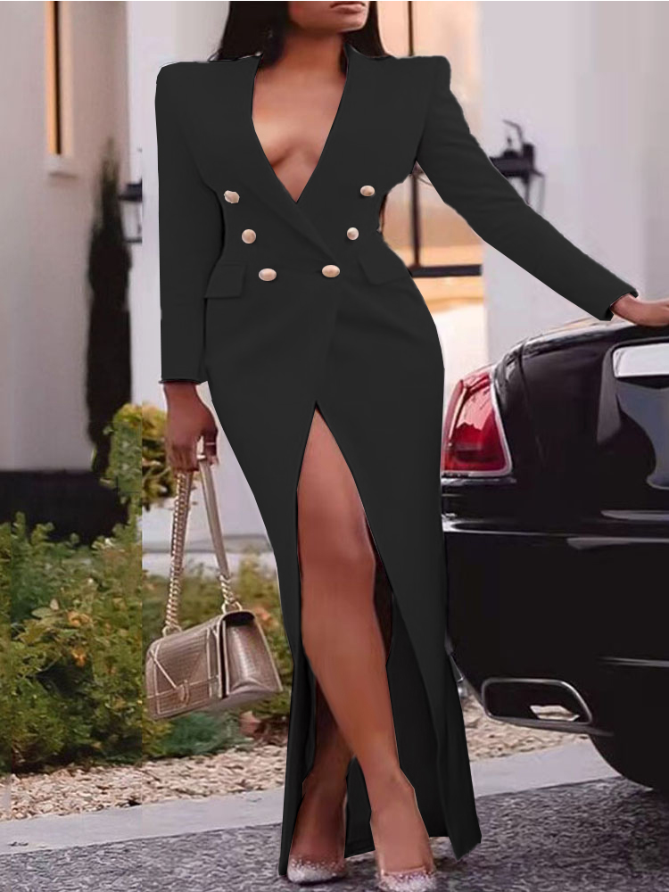 Variant image for Langes Kleid Damen Maxikleid Langarm Polyester Elegant Silhouette-2