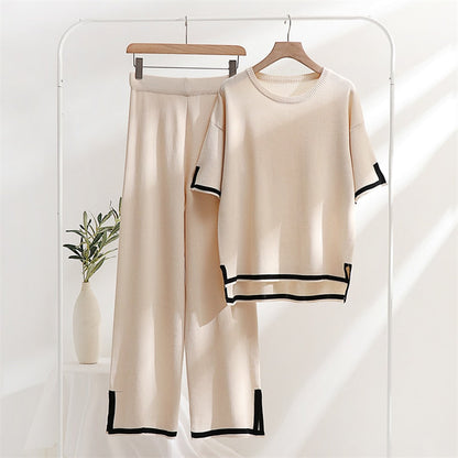 Damen-Hosen-Set, hohe Taille, lange Baumwolle, Viskose-1