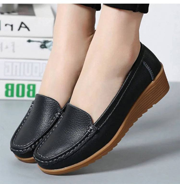 Damen-Leder-Loafer mit dezentem Absatz – komfortable Schuhe für Frühling und Herbst, schwarz oder braun 2