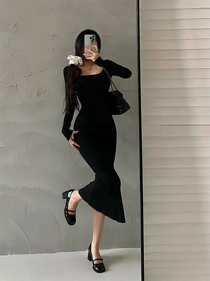Damen-Maxikleid, Pullover-Design, Polyester und Baumwolle, Vollänge-1