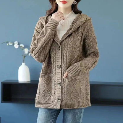 Damen-Strickjacke, lässiges Design, weiche Mischung, mit Rautenstich-1