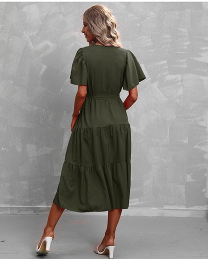 Damenkleid Midi Rüschen Lässig Polyester-3