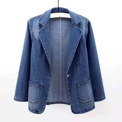 Variant image for Damen Blazer Denim Moderner Stil Tailliert Wendbarer Kragen-1