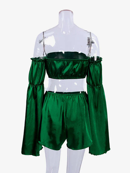 Damen-Pyjama-Set aus monochromem Satin mit langen Ärmeln – weiche und elegante Pyjamahose zum Entspannen 4