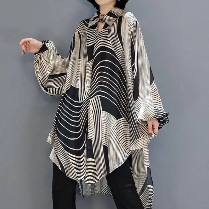 Damen Bluse Langarm Gestreiftes Polyester Rayon-1