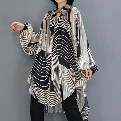Damen Bluse Langarm Gestreiftes Polyester Rayon-1