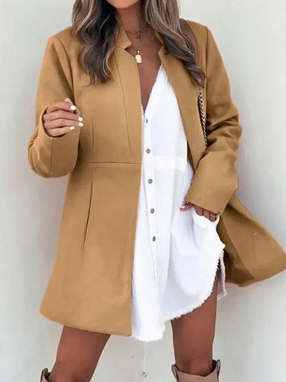 Damen-Mantel, taillierte Baumwolle, Polyester, Knielänge, elegant-2