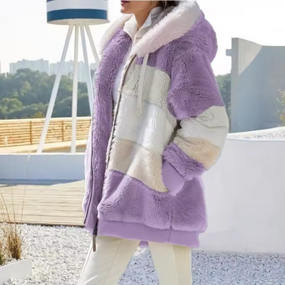 Damen Oversized Mantel Fleece mit Kapuze 1