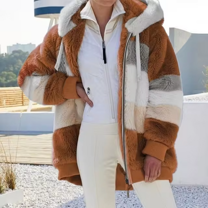 Damen Oversized Mantel Fleece mit Kapuze 2