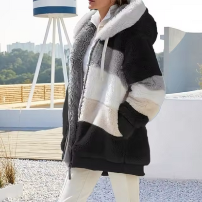 Damen Oversized Mantel Fleece mit Kapuze 8