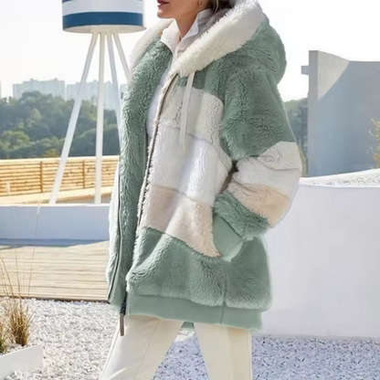 Damen Oversized Mantel Fleece mit Kapuze 10