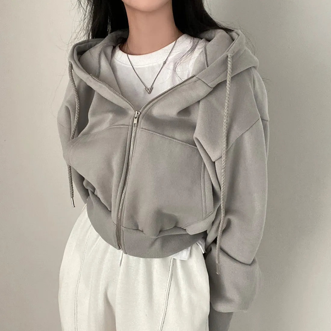 Langer Hoodie Damen Oversize mit Reißverschluss aus weichem Stoff-5
