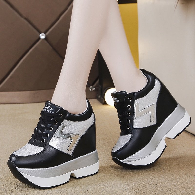Damen-Sneaker, hohe Absätze, synthetisches Leder-3