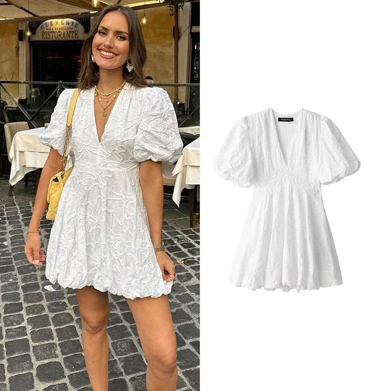 Damen-Minikleid, Puffärmel, leichter Stoff-2